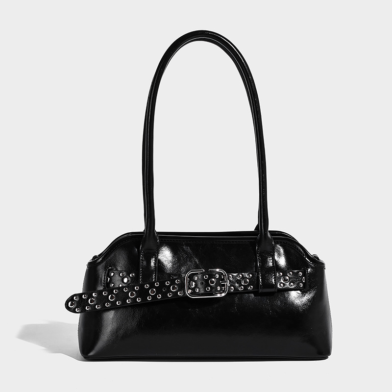 Damen Mikrofaser Leder Gürtelschnalle Detail Schultertasche Baguette Tasche mit Crossbody Strap