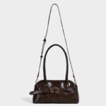 Damen Mikrofaser Leder Gürtelschnalle Detail Schultertasche Baguette Tasche mit Crossbody Strap