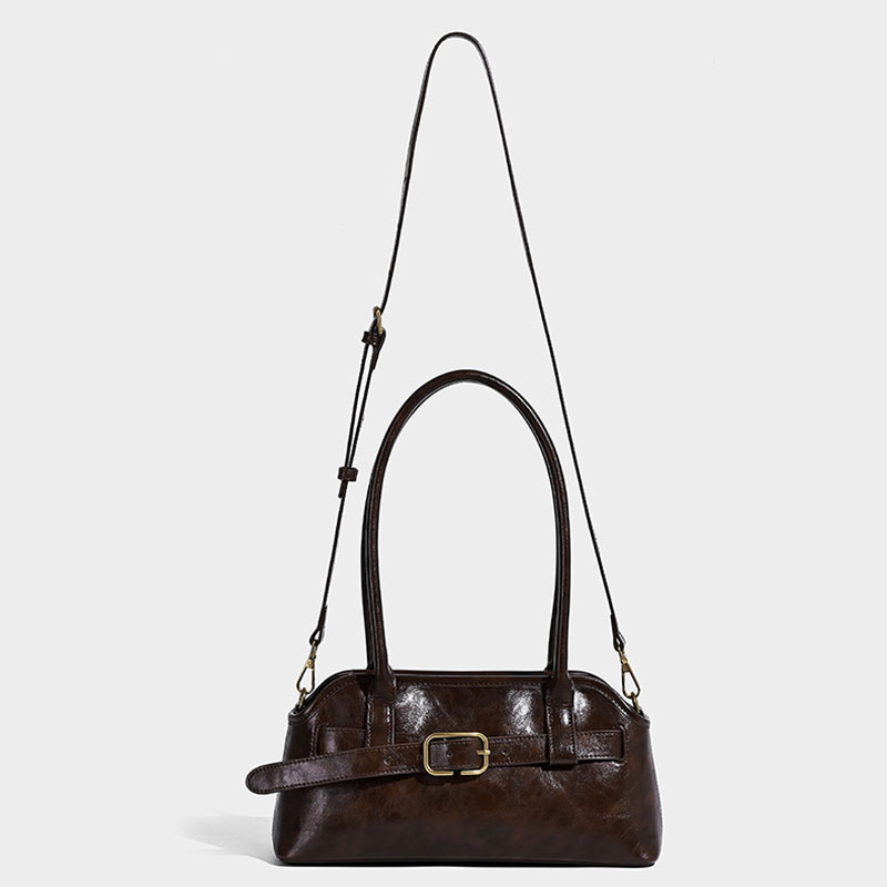 Damen Mikrofaser Leder Gürtelschnalle Detail Schultertasche Baguette Tasche mit Crossbody Strap