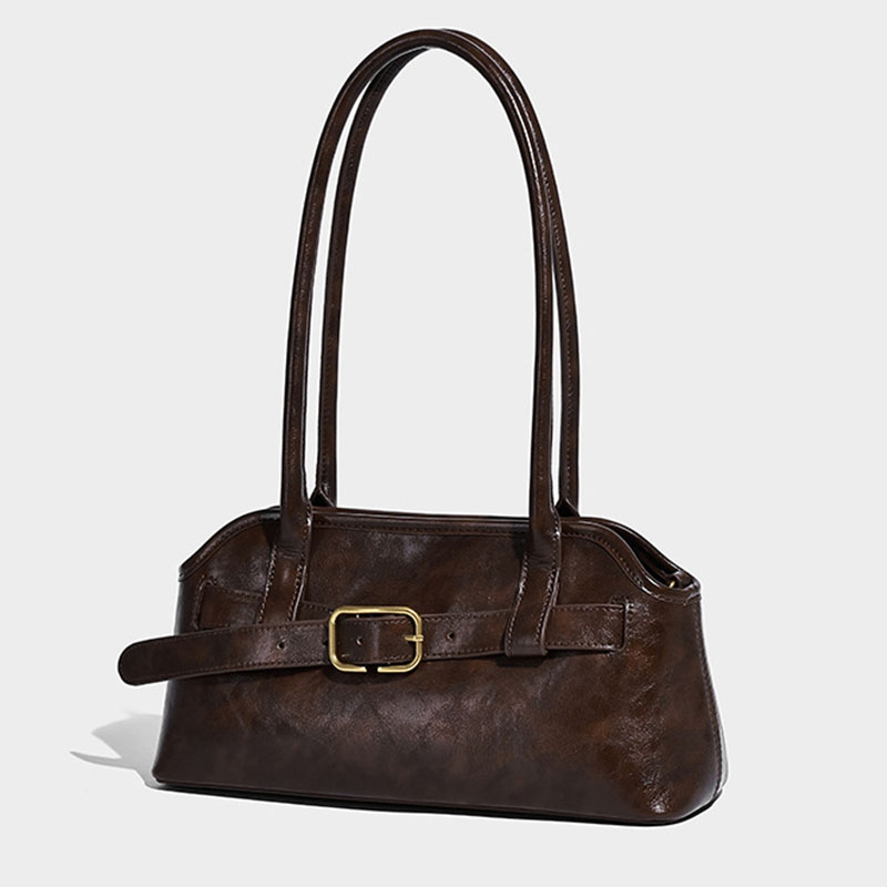 Damen Mikrofaser Leder Gürtelschnalle Detail Schultertasche Baguette Tasche mit Crossbody Strap
