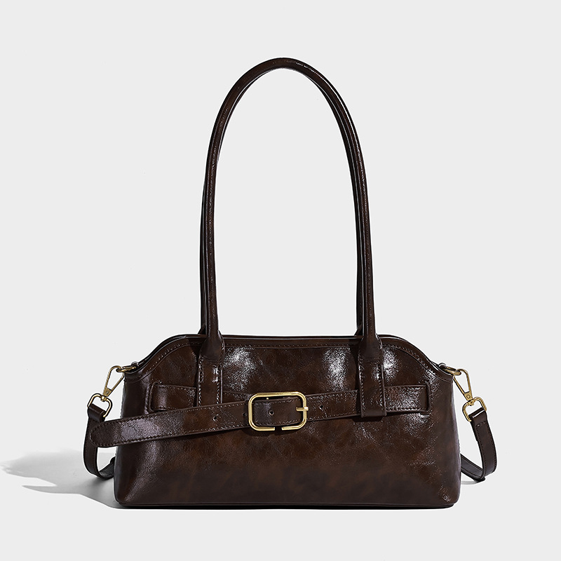 Damen Mikrofaser Leder Gürtelschnalle Detail Schultertasche Baguette Tasche mit Crossbody Strap