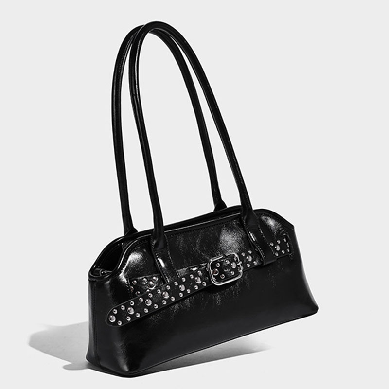 Damen Mikrofaser Leder Gürtelschnalle Detail Schultertasche Baguette Tasche mit Crossbody Strap