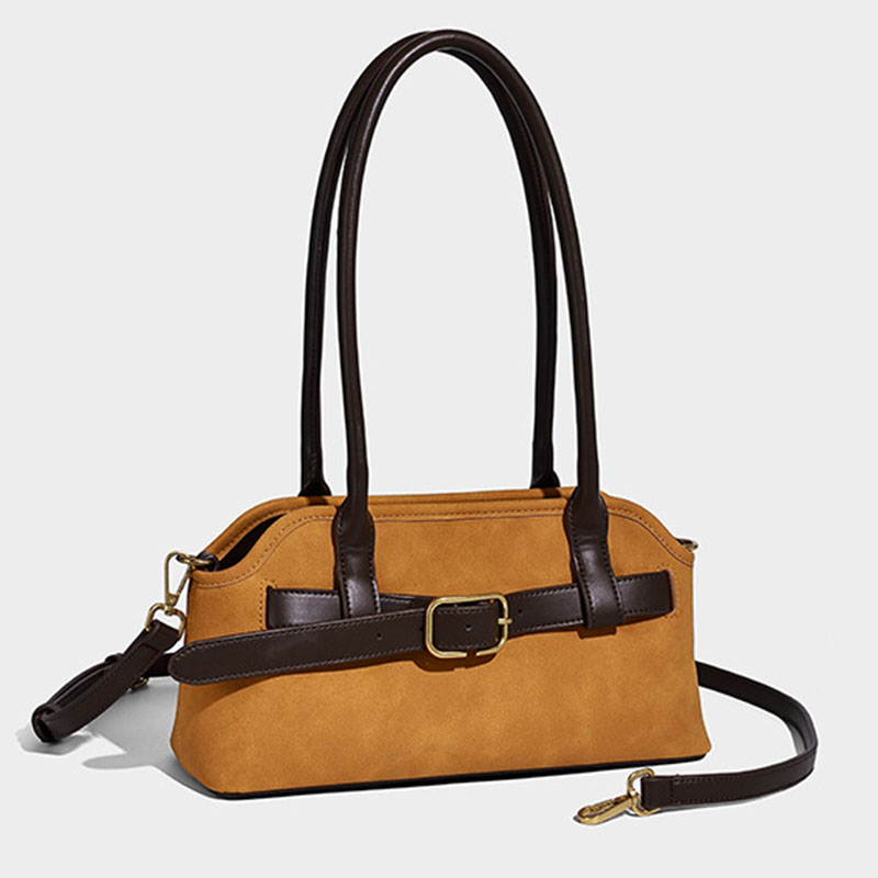 Damen Mikrofaser Leder Gürtelschnalle Detail Schultertasche Baguette Tasche mit Crossbody Strap