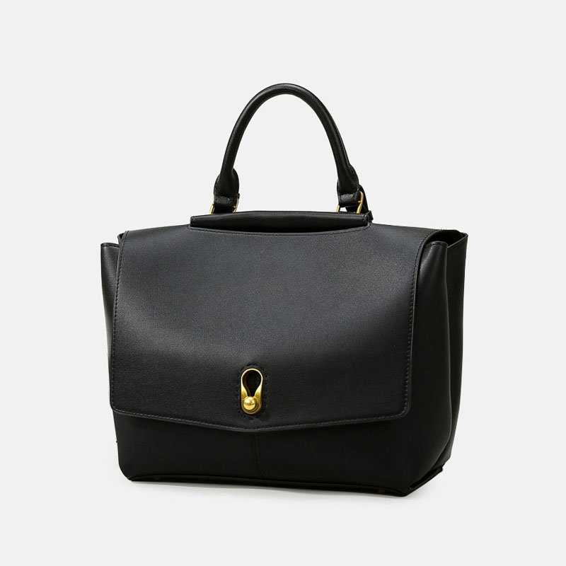 Sacoche en cuir microfibre à rabat et à poignée supérieure pour femmes, avec accessoires dorés