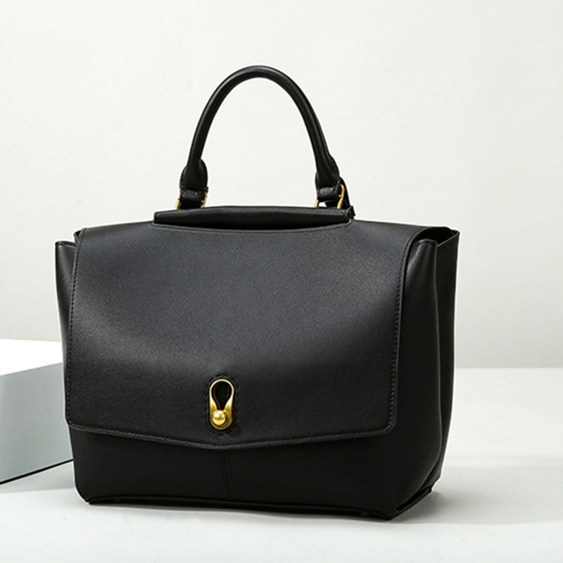 Sacoche en cuir microfibre à rabat et à poignée supérieure pour femmes, avec accessoires dorés