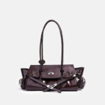Women's Oil Wax Full-Grain Leather Shoulder Top Handle Bag with Silver Hardware
