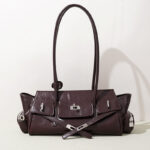 Women's Oil Wax Full-Grain Leather Shoulder Top Handle Bag with Silver Hardware