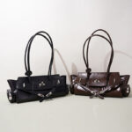 Women's Oil Wax Full-Grain Leather Shoulder Top Handle Bag with Silver Hardware