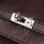 Women's Oil Wax Full-Grain Leather Shoulder Top Handle Bag with Silver Hardware