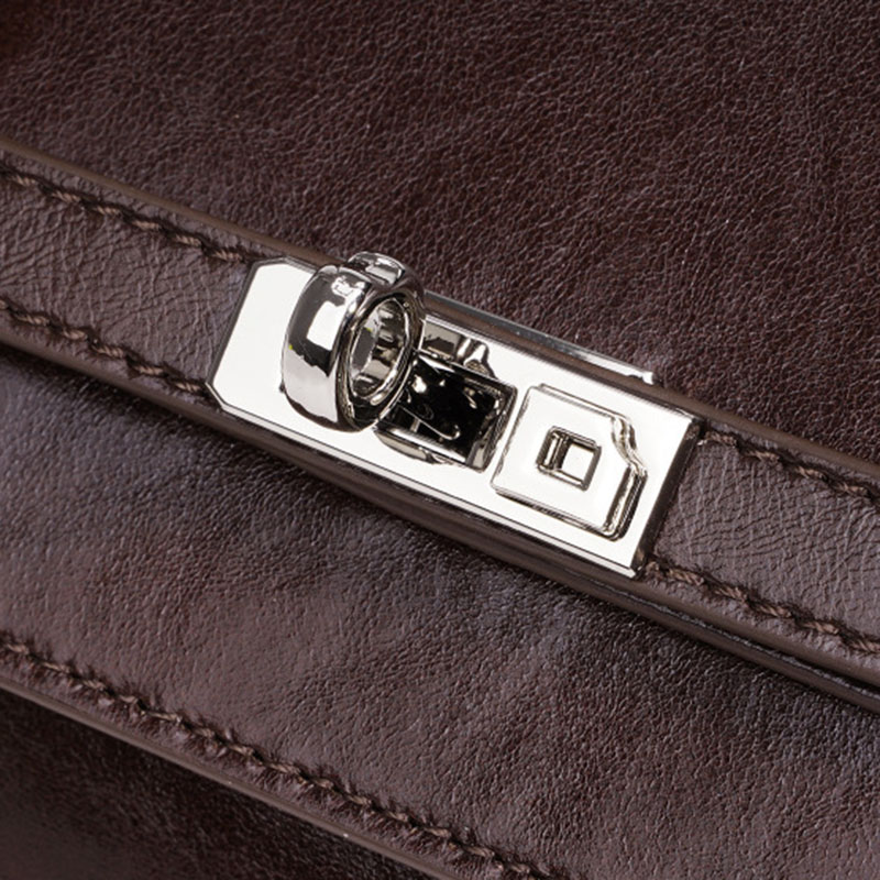 Women's Oil Wax Full-Grain Leather Shoulder Top Handle Bag with Silver Hardware