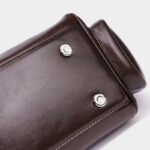 Women's Oil Wax Full-Grain Leather Shoulder Top Handle Bag with Silver Hardware