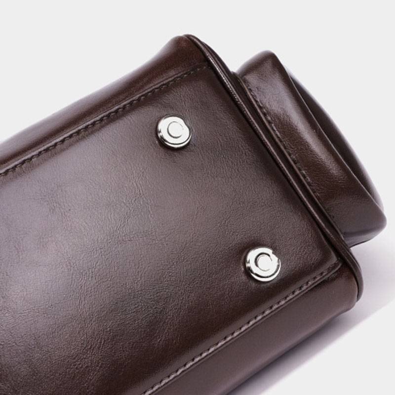 Women's Oil Wax Full-Grain Leather Shoulder Top Handle Bag with Silver Hardware