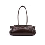 Women's Oil Wax Full-Grain Leather Shoulder Top Handle Bag with Silver Hardware
