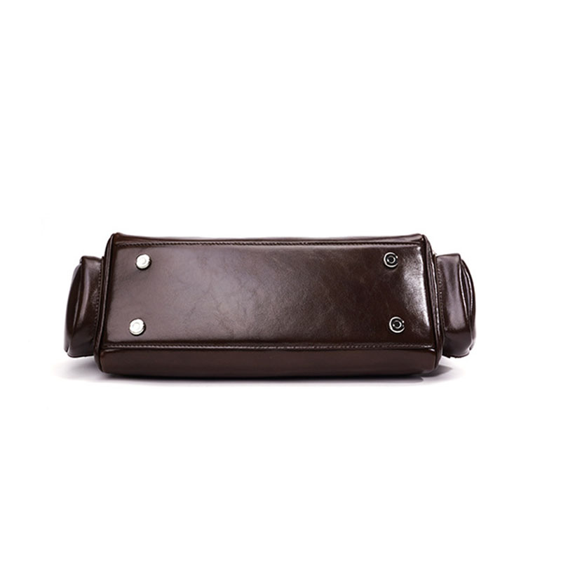 Women's Oil Wax Full-Grain Leather Shoulder Top Handle Bag with Silver Hardware