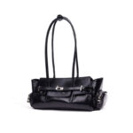 Women's Oil Wax Full-Grain Leather Shoulder Top Handle Bag with Silver Hardware