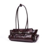 Women's Oil Wax Full-Grain Leather Shoulder Top Handle Bag with Silver Hardware