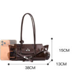 Women's Oil Wax Full-Grain Leather Shoulder Top Handle Bag with Silver Hardware