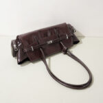 Women's Oil Wax Full-Grain Leather Shoulder Top Handle Bag with Silver Hardware