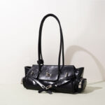 Women's Oil Wax Full-Grain Leather Shoulder Top Handle Bag with Silver Hardware