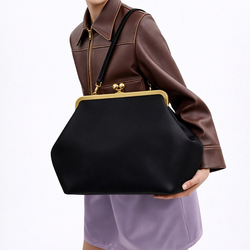 Women's Vegan Leather Kiss-Lock Frame Shoulder Tote Bag
