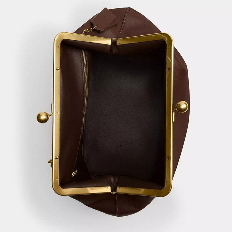 Women's Vegan Leather Kiss-Lock Frame Shoulder Tote Bag