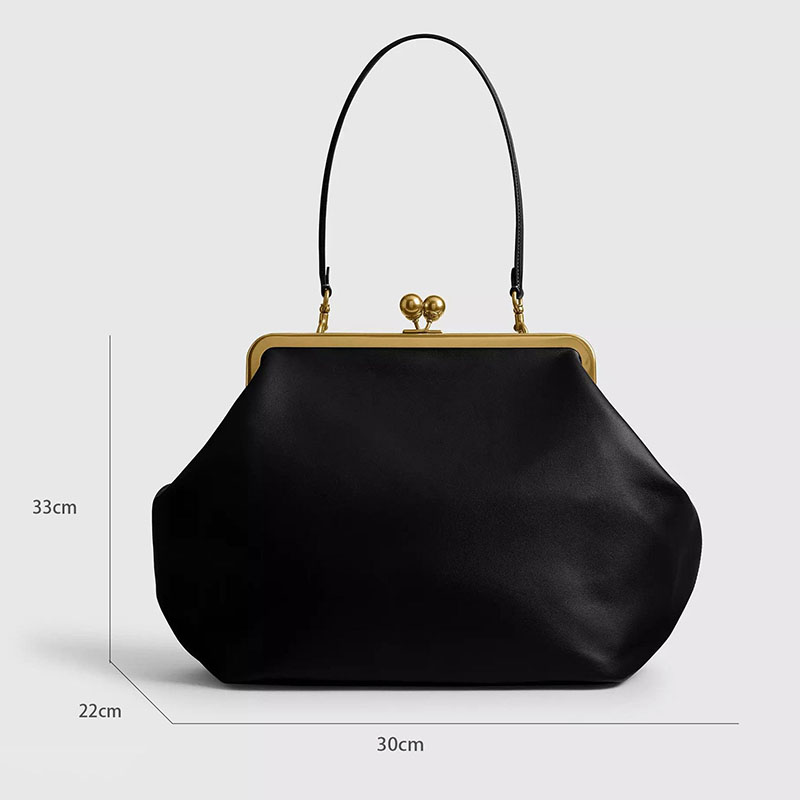 Women's Vegan Leather Kiss-Lock Frame Shoulder Tote Bag