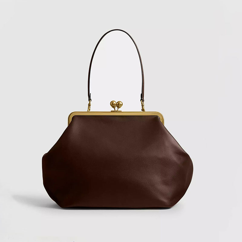 Women's Vegan Leather Kiss-Lock Frame Shoulder Tote Bag