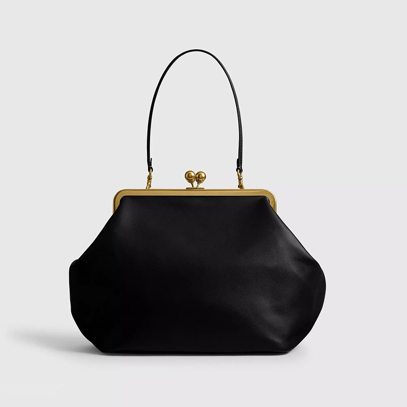Women's Vegan Leather Kiss-Lock Frame Shoulder Tote Bag