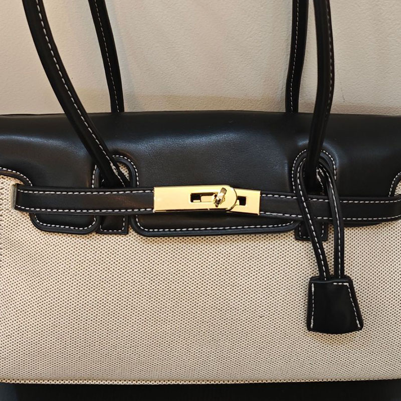 Women's Vegan Leather Turn-Lock Closure Top Handle Bag with Gold Hardware