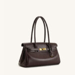 Women's Vegan Leather Turn-Lock Closure Top Handle Bag with Gold Hardware