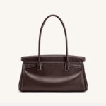 Women's Vegan Leather Turn-Lock Closure Top Handle Bag with Gold Hardware