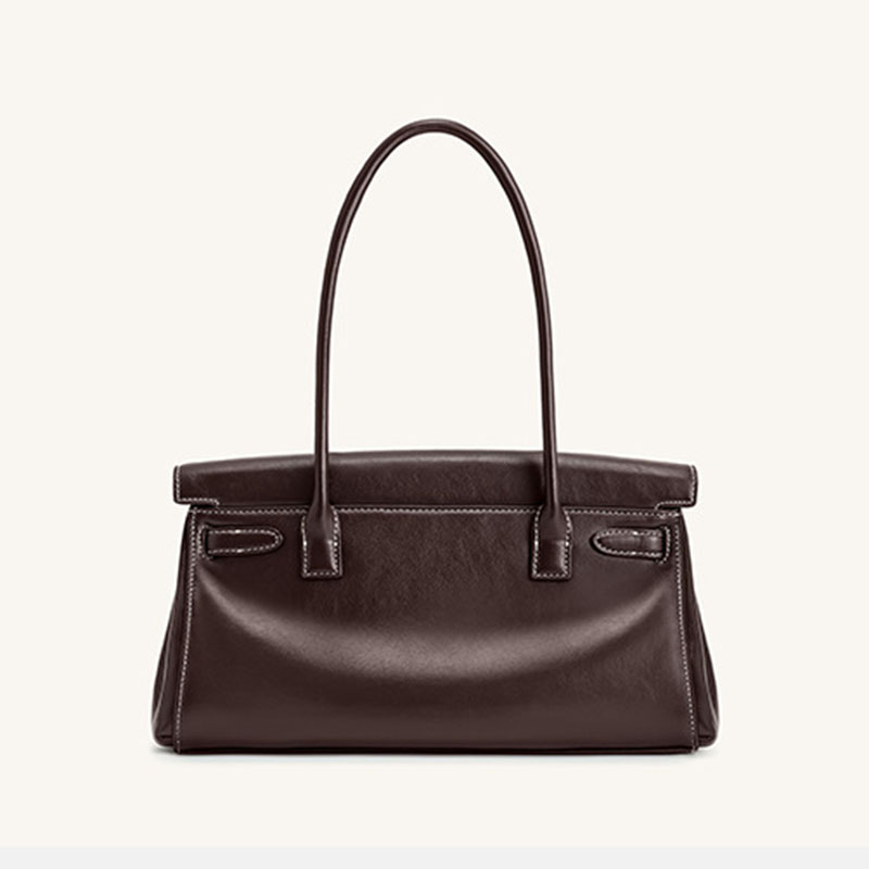 Women's Vegan Leather Turn-Lock Closure Top Handle Bag with Gold Hardware