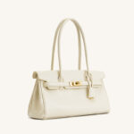 Women's Vegan Leather Turn-Lock Closure Top Handle Bag with Gold Hardware
