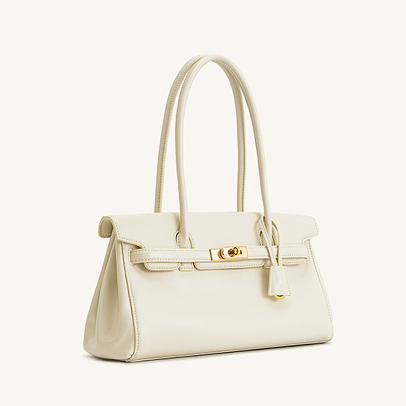 Women's Vegan Leather Turn-Lock Closure Top Handle Bag with Gold Hardware