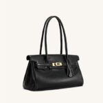 Women's Vegan Leather Turn-Lock Closure Top Handle Bag with Gold Hardware