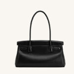 Women's Vegan Leather Turn-Lock Closure Top Handle Bag with Gold Hardware