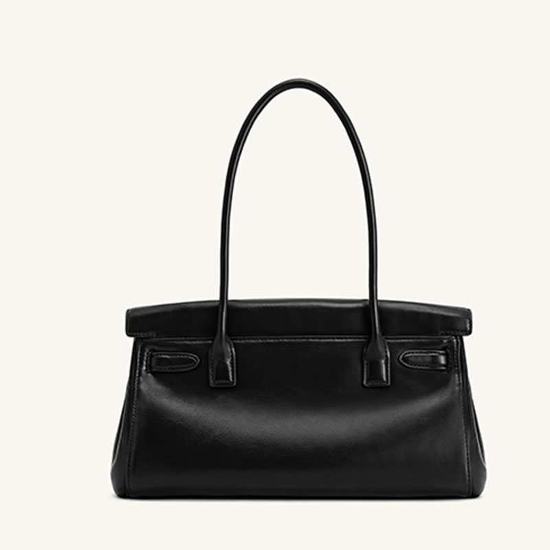 Women's Vegan Leather Turn-Lock Closure Top Handle Bag with Gold Hardware