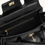 Women's Vegan Leather Turn-Lock Closure Top Handle Bag with Gold Hardware