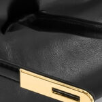 Women's Vegan Leather Turn-Lock Closure Top Handle Bag with Gold Hardware