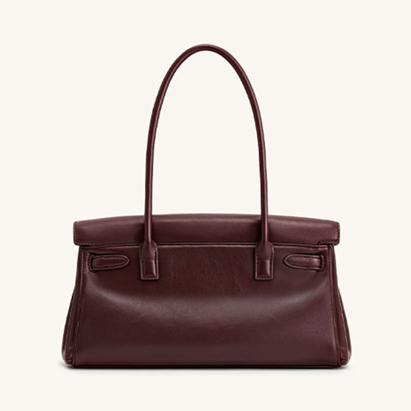 Women's Vegan Leather Turn-Lock Closure Top Handle Bag with Gold Hardware