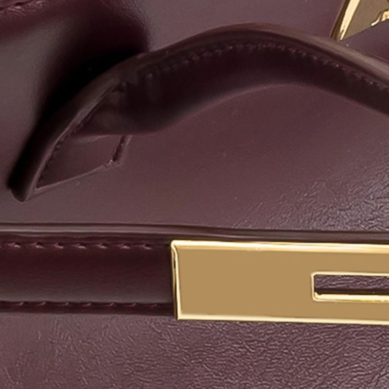 Women's Vegan Leather Turn-Lock Closure Top Handle Bag with Gold Hardware