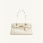 Women's Vegan Leather Turn-Lock Closure Top Handle Bag with Gold Hardware