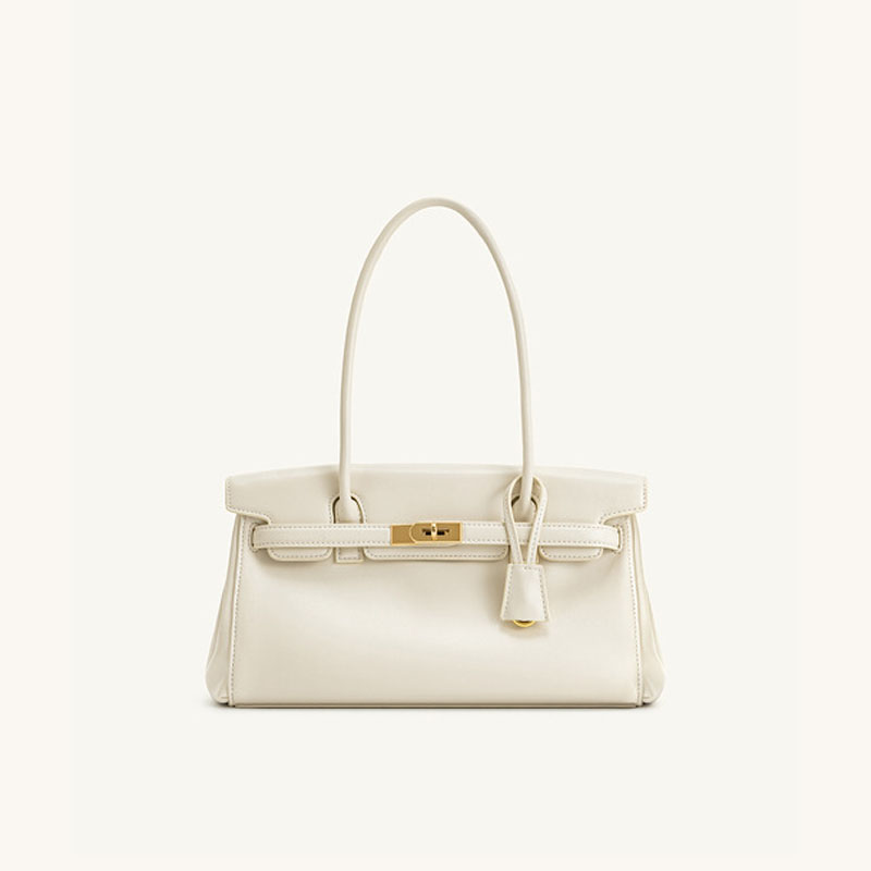 Women's Vegan Leather Turn-Lock Closure Top Handle Bag with Gold Hardware