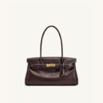 Women's Vegan Leather Turn-Lock Closure Top Handle Bag with Gold Hardware