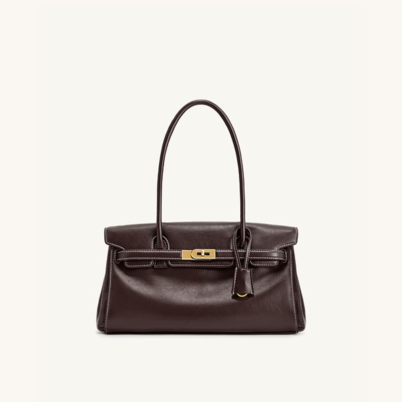 Women's Vegan Leather Turn-Lock Closure Top Handle Bag with Gold Hardware