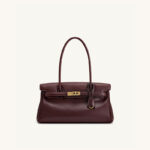 Women's Vegan Leather Turn-Lock Closure Top Handle Bag with Gold Hardware