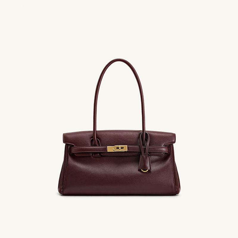 Women's Vegan Leather Turn-Lock Closure Top Handle Bag with Gold Hardware
