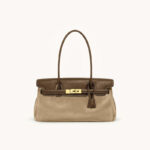 Women's Vegan Leather Turn-Lock Closure Top Handle Bag with Gold Hardware