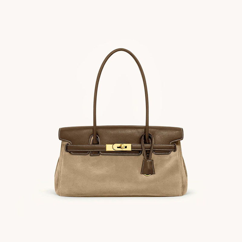Women's Vegan Leather Turn-Lock Closure Top Handle Bag with Gold Hardware