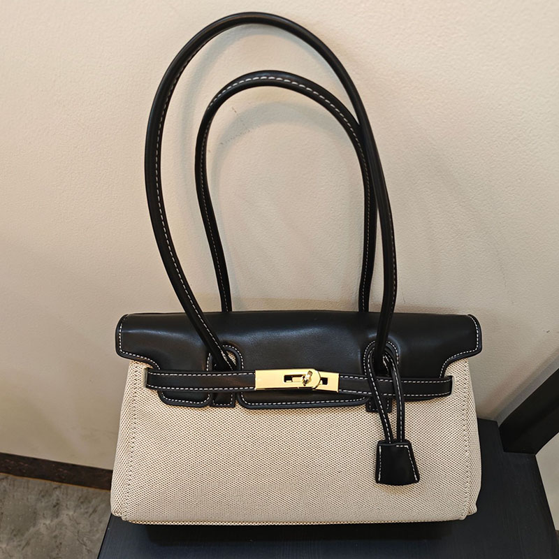 Women's Vegan Leather Turn-Lock Closure Top Handle Bag with Gold Hardware